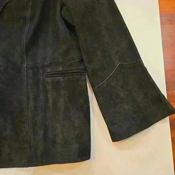 Newport News Womens Suede Leather Blazer Jacket Bell Sleeves Black Size 20W - Picture 4 of 13